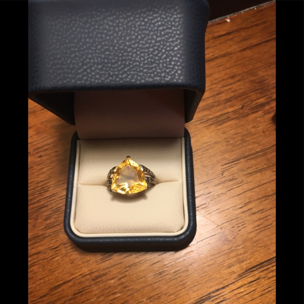 LeVian 14k Yellow Citrine and black diamond ring